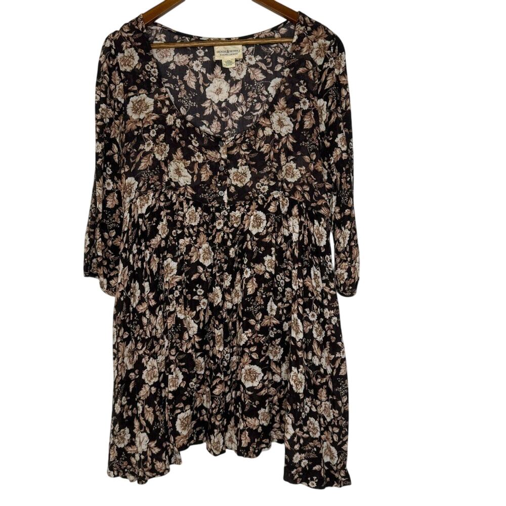 Denim & Supply Ralph Lauren Black Floral V-Neck Babydoll Dress-Blouse